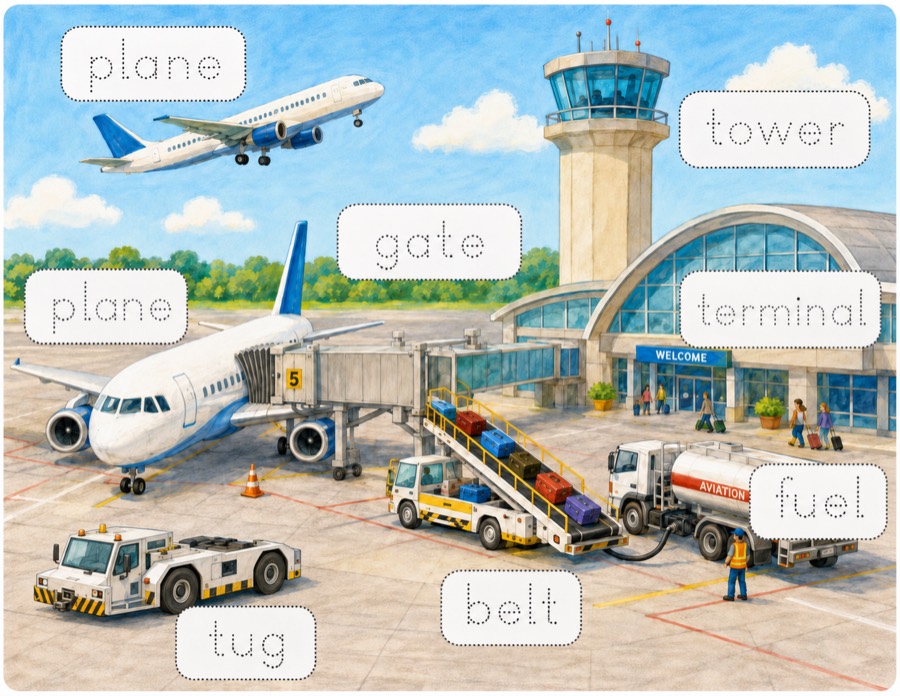 Preview of Airport Words Tracing worksheet